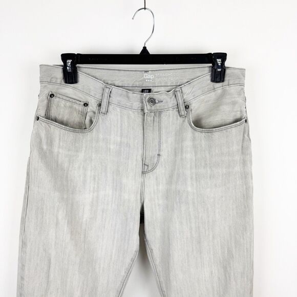 Gap Straight Fit Jeans Men's Light Grey 5 Pocket Faded Denim Size 35/32 - Picture 3 of 15
